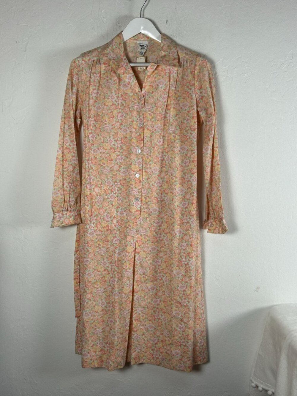 Vintage Nancy Frock Floral Button-Down Long Sleeve Housecoat Dress Size 14 New
